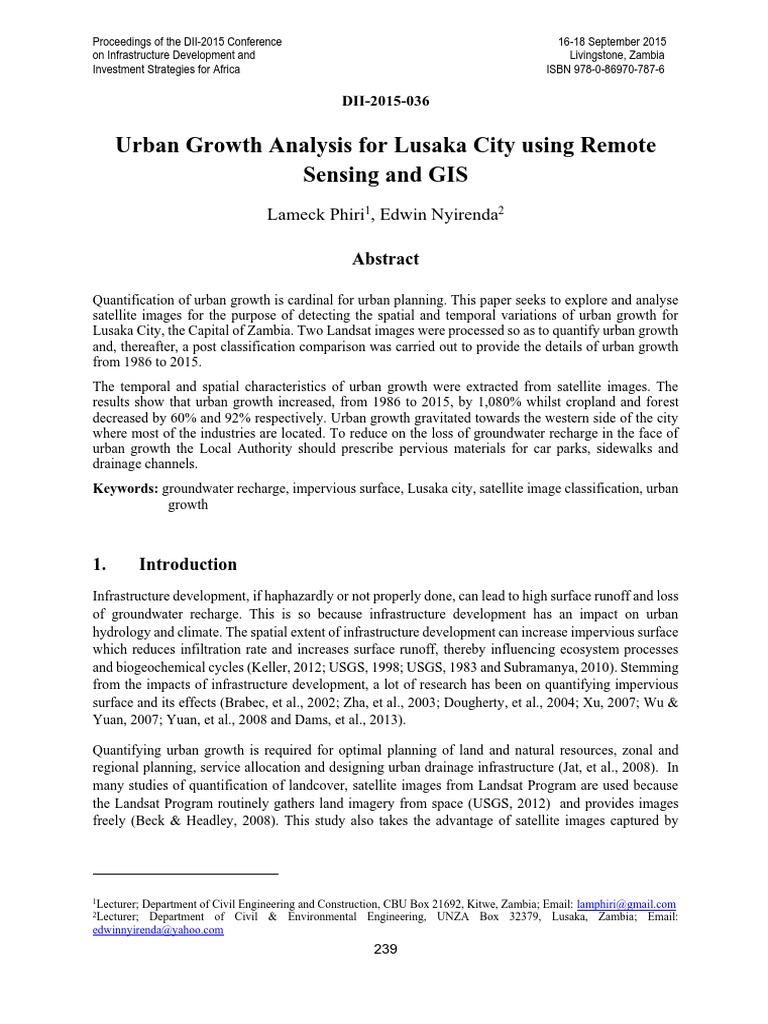 Urban Growth Analysis of Lusaka City | PDF | Earth Sciences | Natural ...