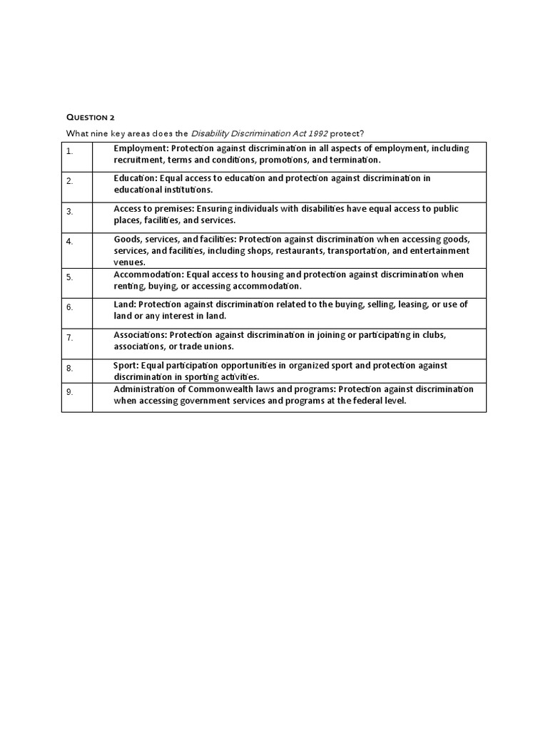 what-nine-key-areas-does-the-disability-discrimination-act-1992-protect