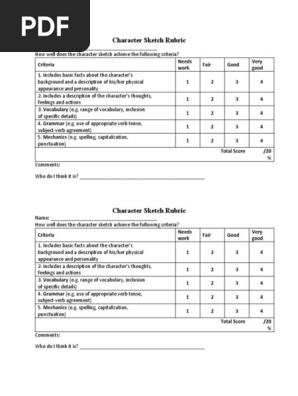Character Sketch Rubric