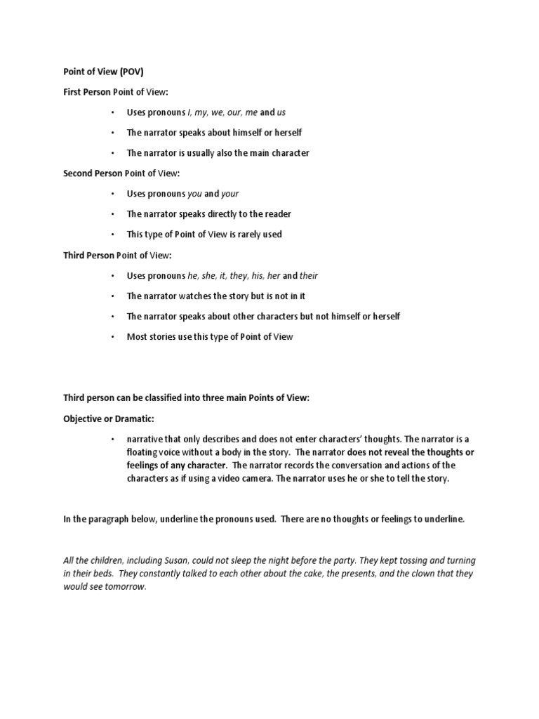 Point of View Handout PDF Narration