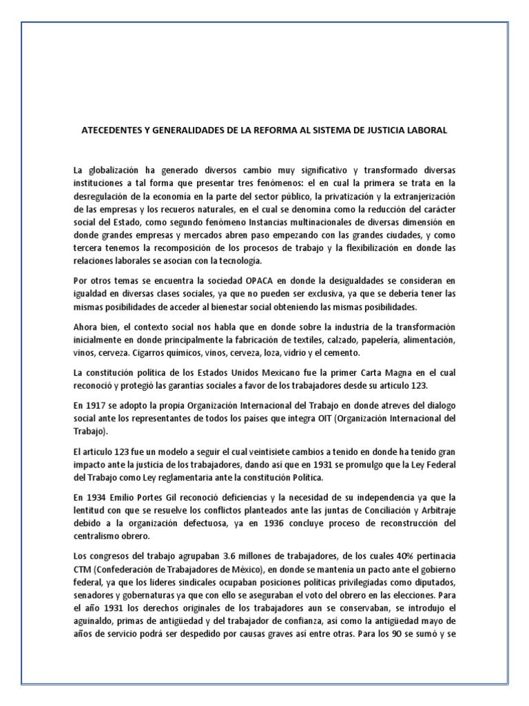 Reforma del Sistema de Justicia Laboral | PDF | México | Constitución