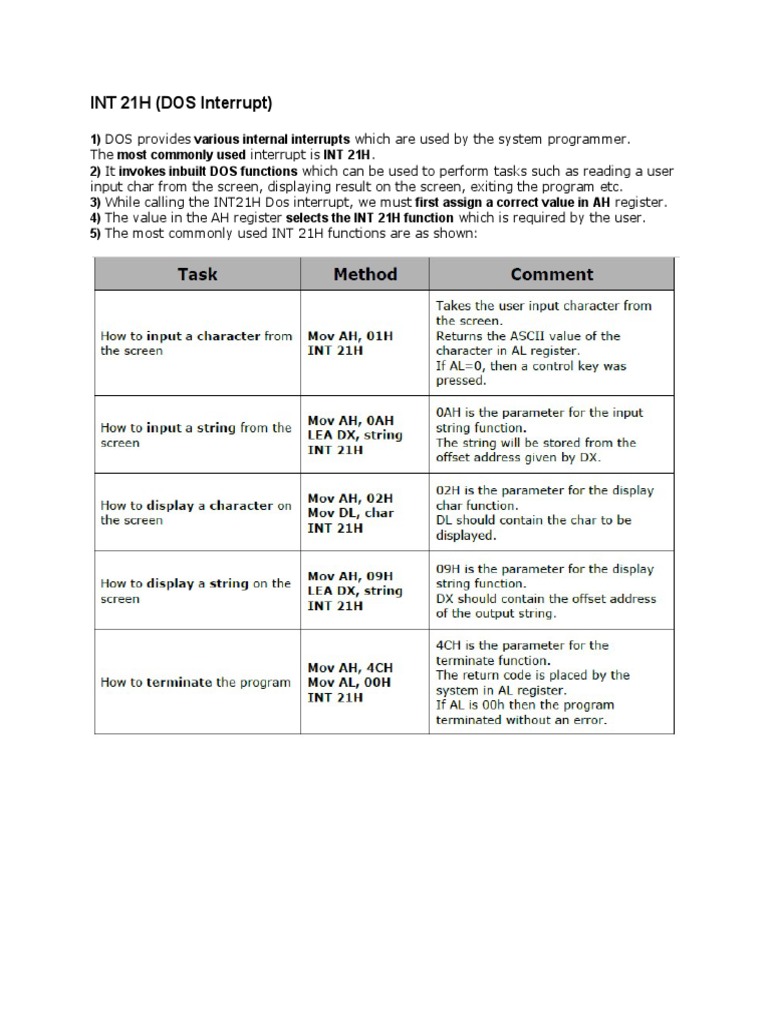 DOS Interrupt | PDF | Computers | Technology & Engineering