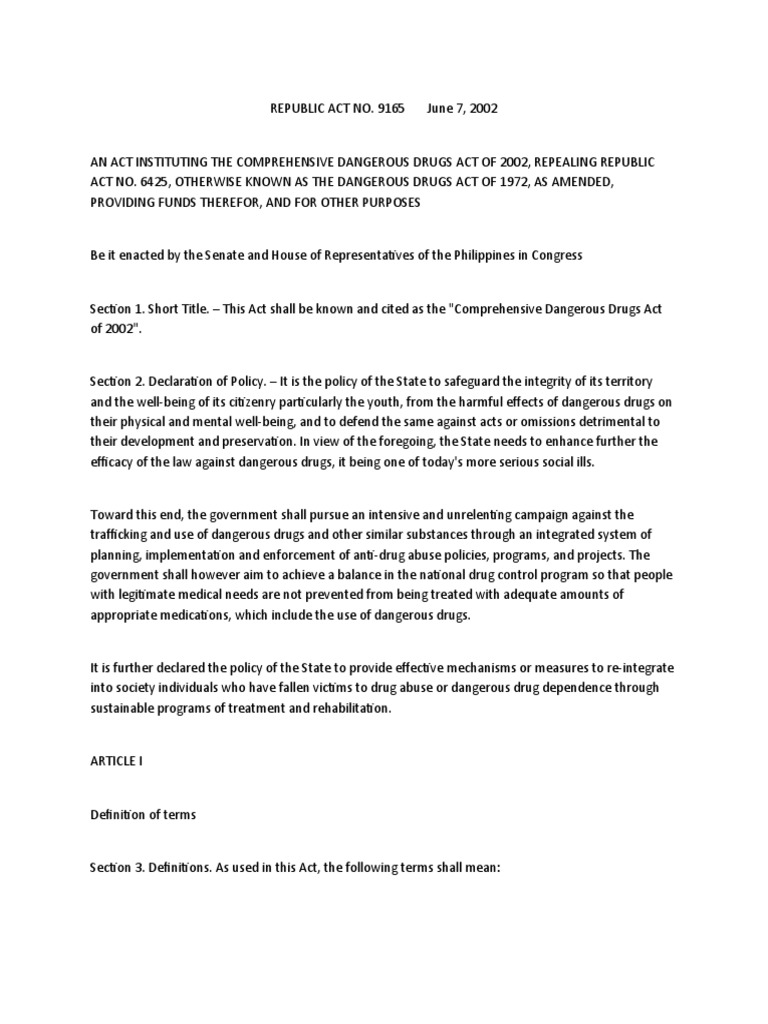 Republic act no 9165 pdf psychoactive drugs asset forfeiture