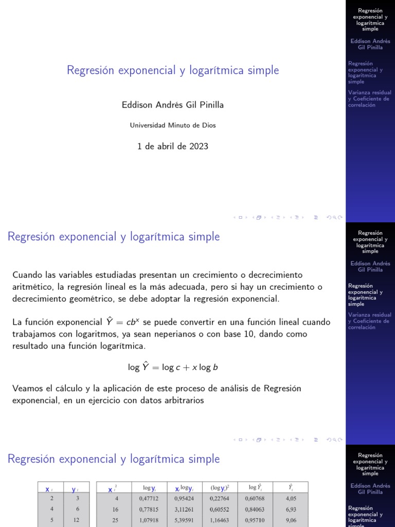 7 REGRESI N Y CORRELACI N EXPONENCIAL Y LOGAR TMICA SIMPLE PDF 