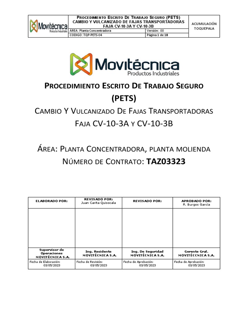 TQP-PETS - 004-Cambio y Vulcanizado de Faja Transportadora CV-10-3A Y ...