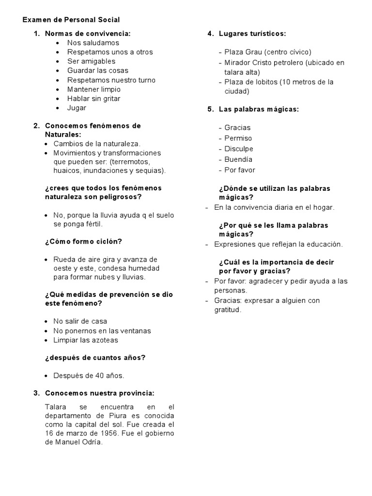 Examen de Personal Social | PDF | Perú | América del Sur