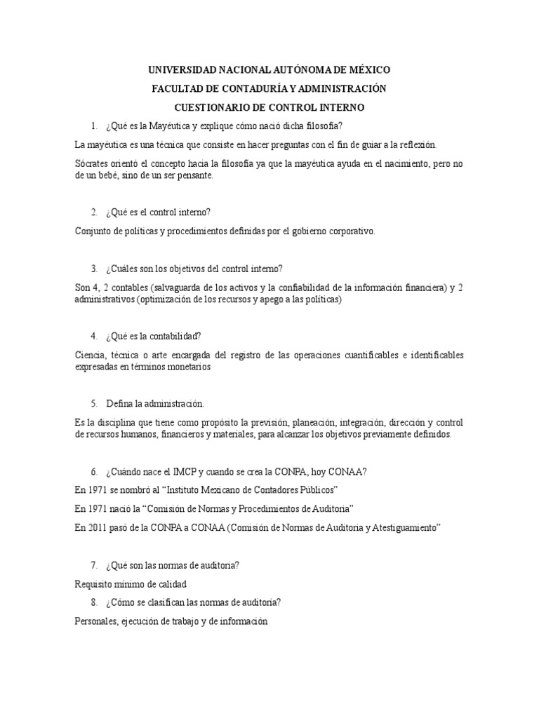 Cuestionario Ii Control Interno | PDF | Auditoría | Riesgo