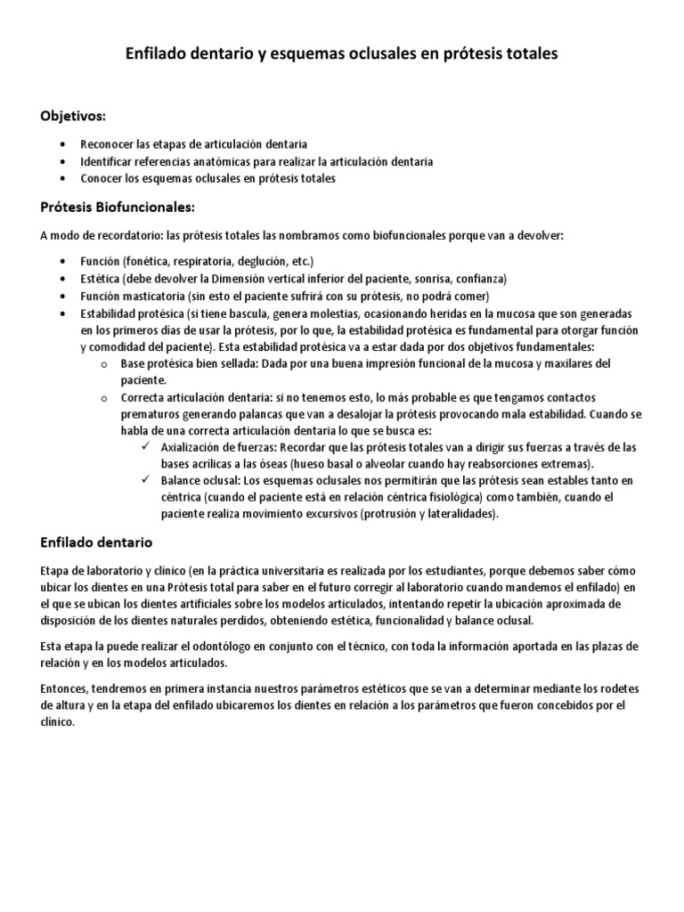 Enfilado y Oclusión en Prótesis Totales | PDF | Dentadura postiza | Boca