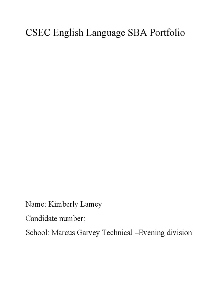English SBA Sample PDF Jamaica Tourism