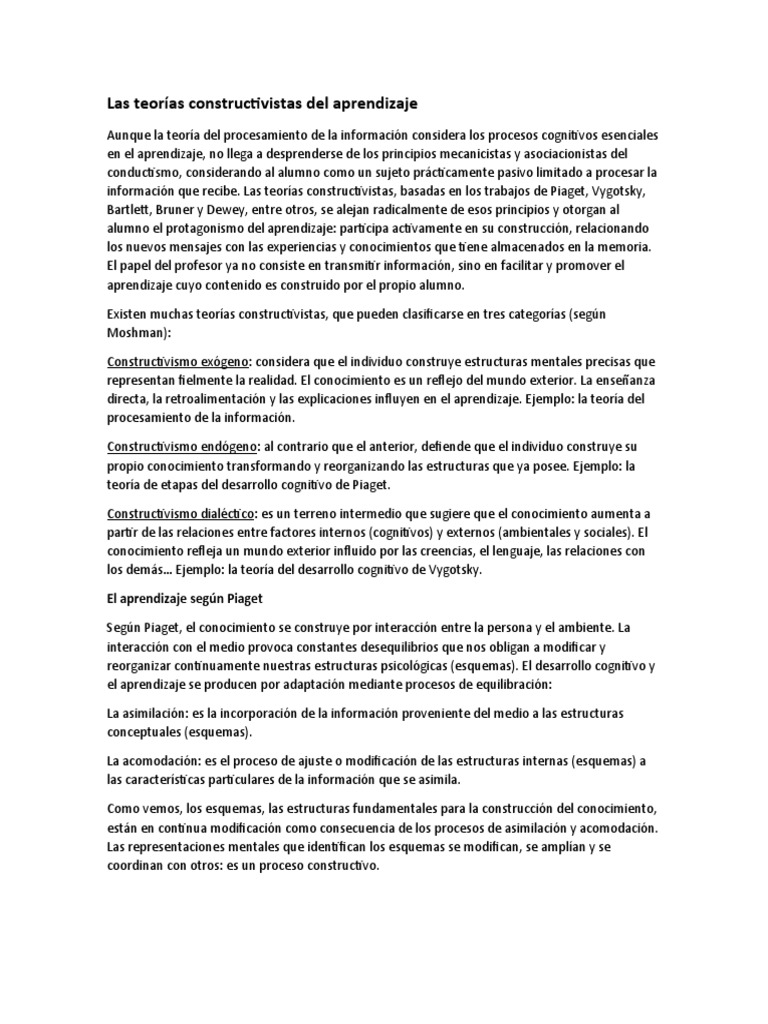 Las Teorias Constructivistas Del Aprendizaje | PDF | Aprendizaje ...