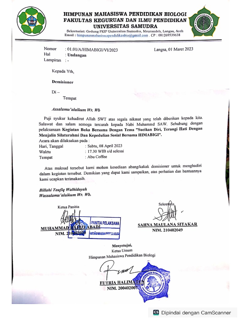 Surat Undangan Buka Bersama HIMABIGI | PDF