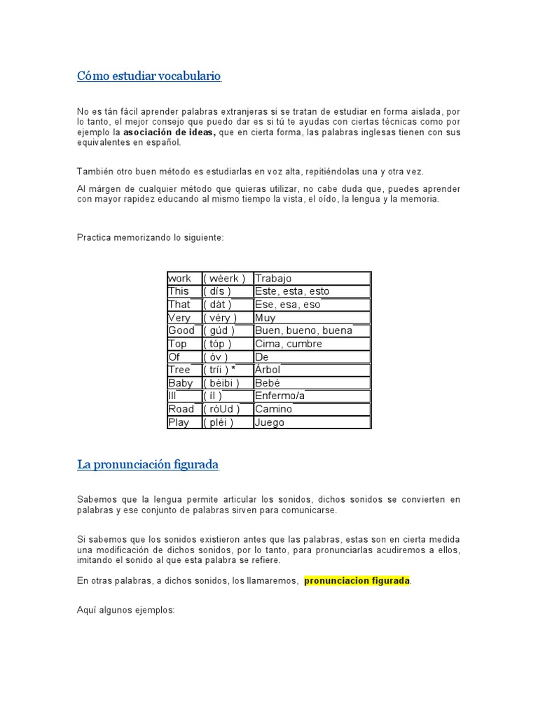 Cómo Estudiar Vocabulario Pronunciacion Figurada Pdf