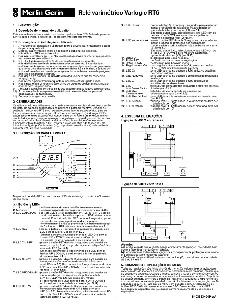 Manual do Relé Varlogic RT6 | PDF | Diodo emissor de luz | Metrologia