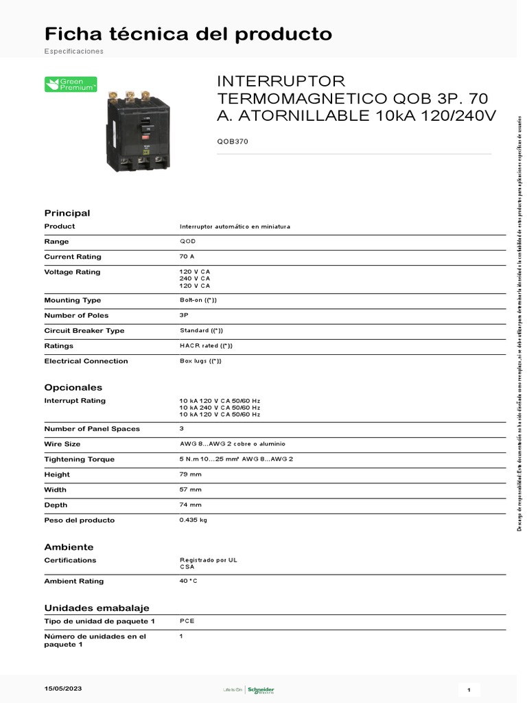 Interruptores Termomagnéticos QO - QOB - QOB370 | PDF | Ciencias ...
