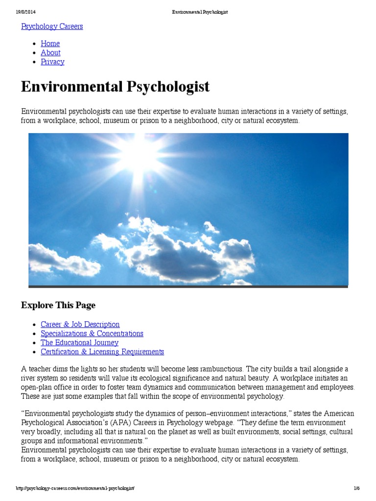 Environmental Psychologist PDF Psychologist Psychology