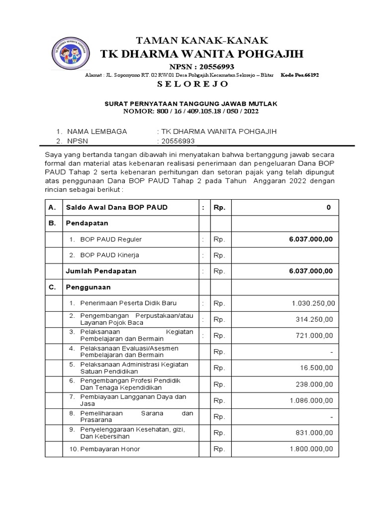 Surat Pernyataan Tanggung Jawab SPJ Baru PDF Pengelolaan Keuangan