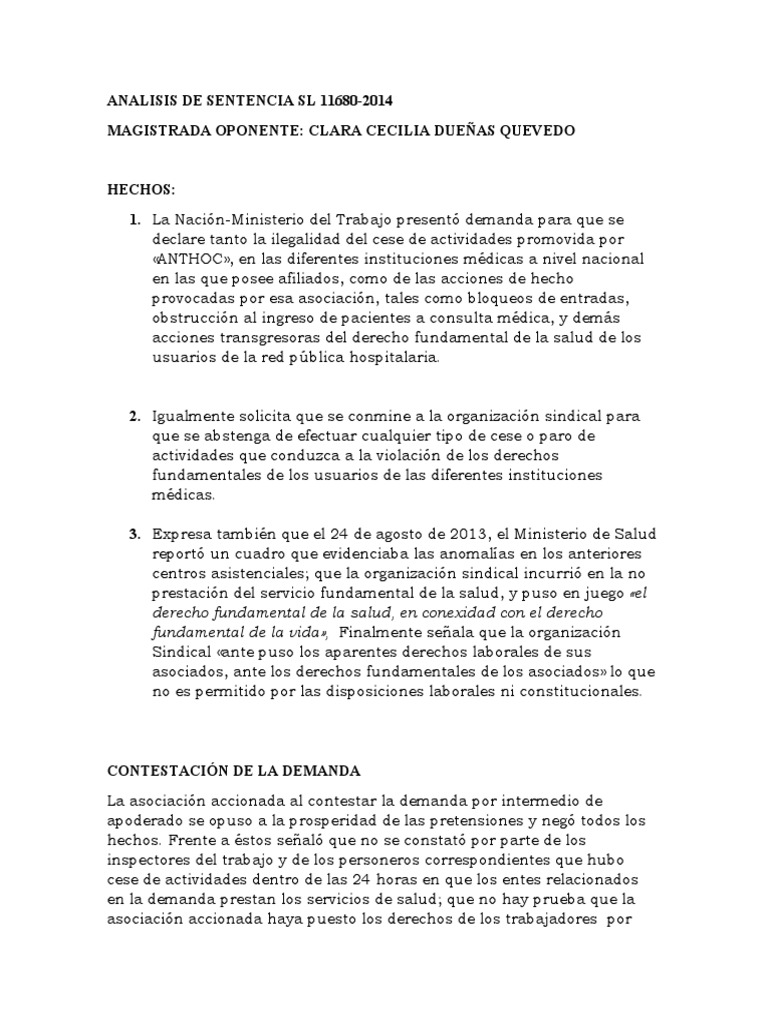 Analisis de Sentencia SL 11680 | PDF | Demanda judicial | Sentencia (ley)