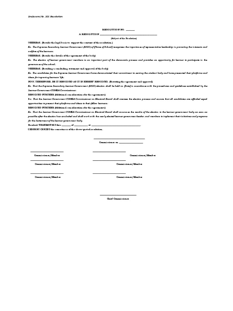 SSLG Election Resolution Template | PDF | Government | Justice