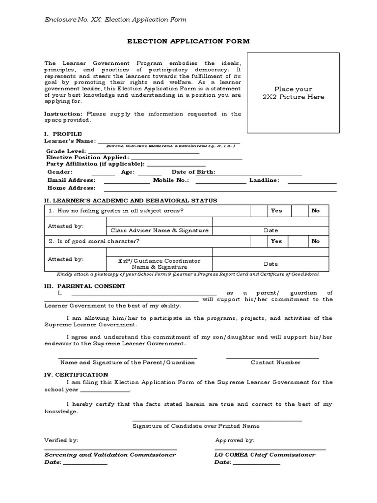 SSLG Election Application Form | PDF | Learning
