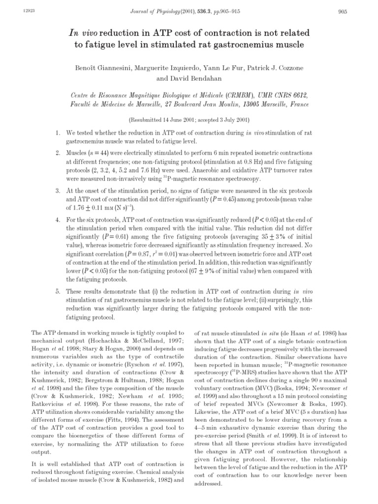 In Vivo Reduction in ATP Cost of Contraction Is Not Related PDF