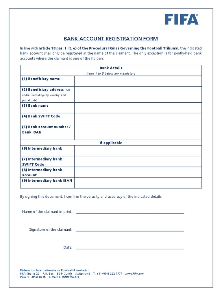 Bank Account Registration Form - FT - EN | PDF