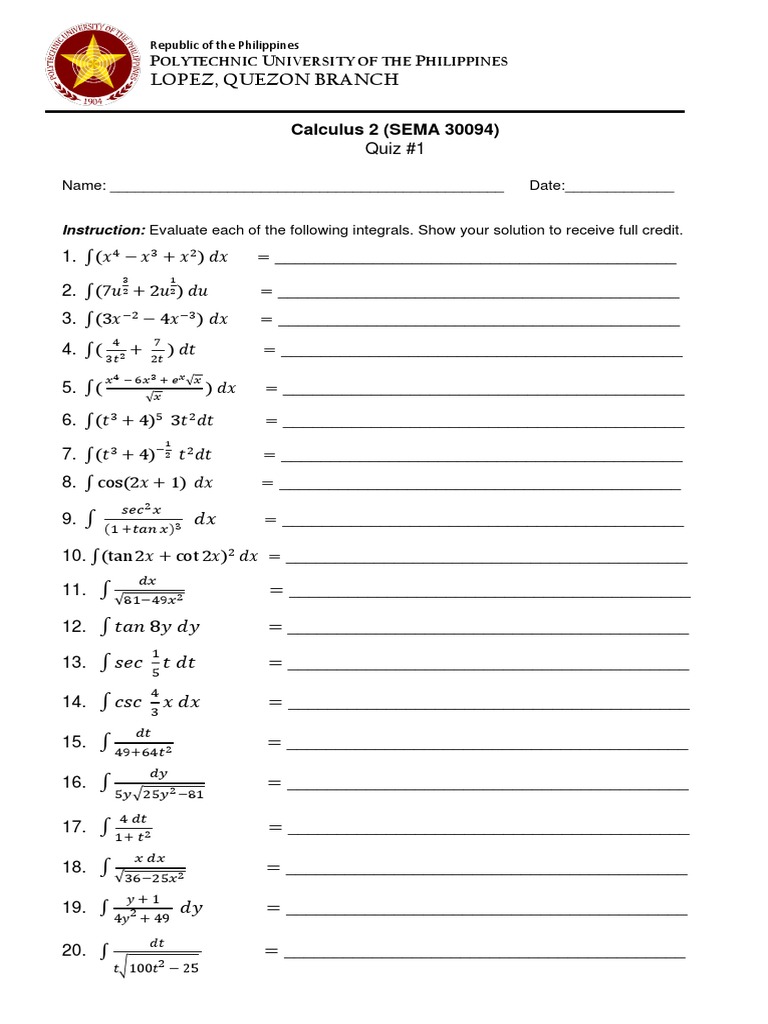 Quiz 1 calculus 2 pdf calculus mathematical analysis