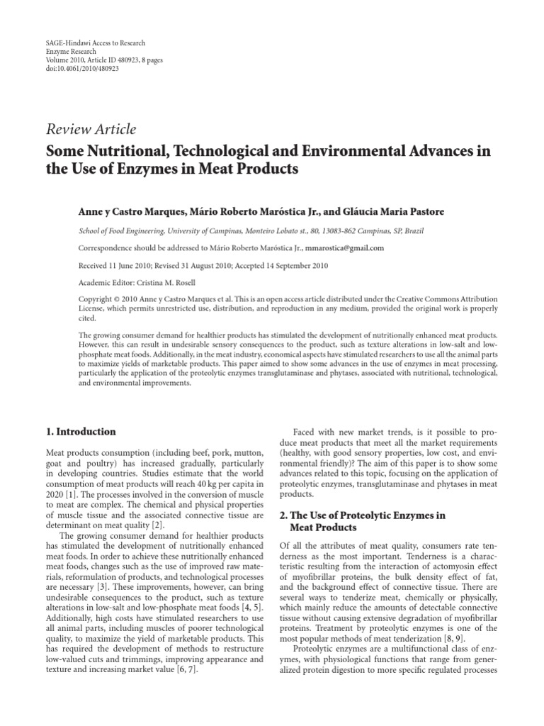Enzymes in Meat Products Protease Proteolysis