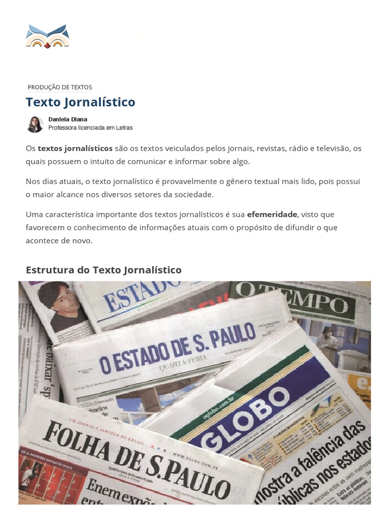 Estrutura e Exemplos de Texto Jornalístico | PDF | Jornalismo ...