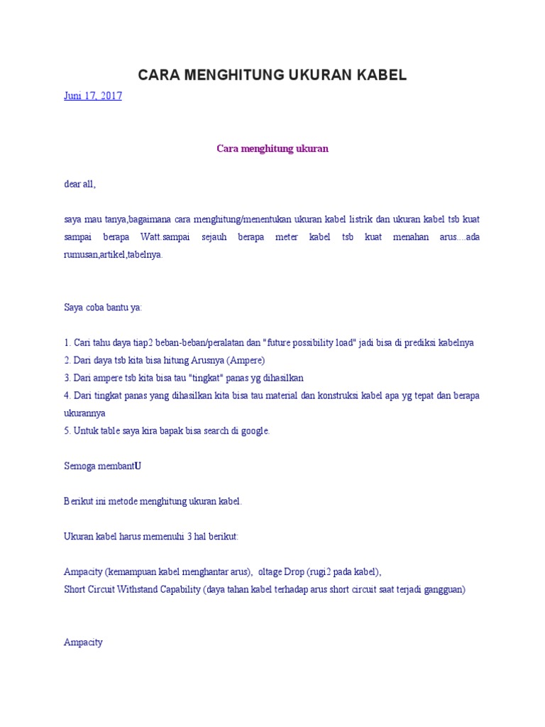Cara Menghitung Ukuran Kabel | PDF