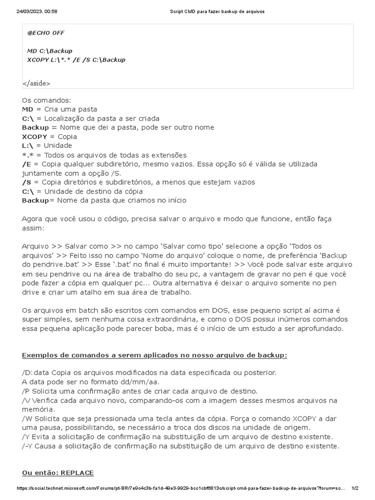 Script CMD para Fazer Backup de Arquivos | PDF | Cópia de segurança ...