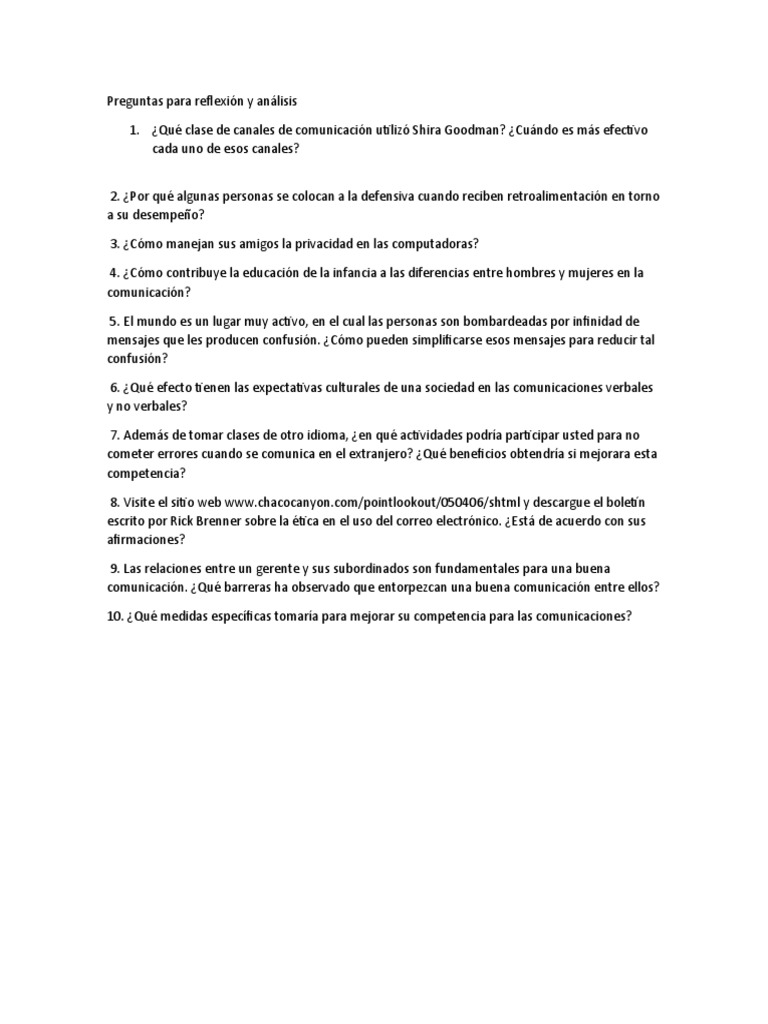Preguntas para mejorar la comunicación | PDF