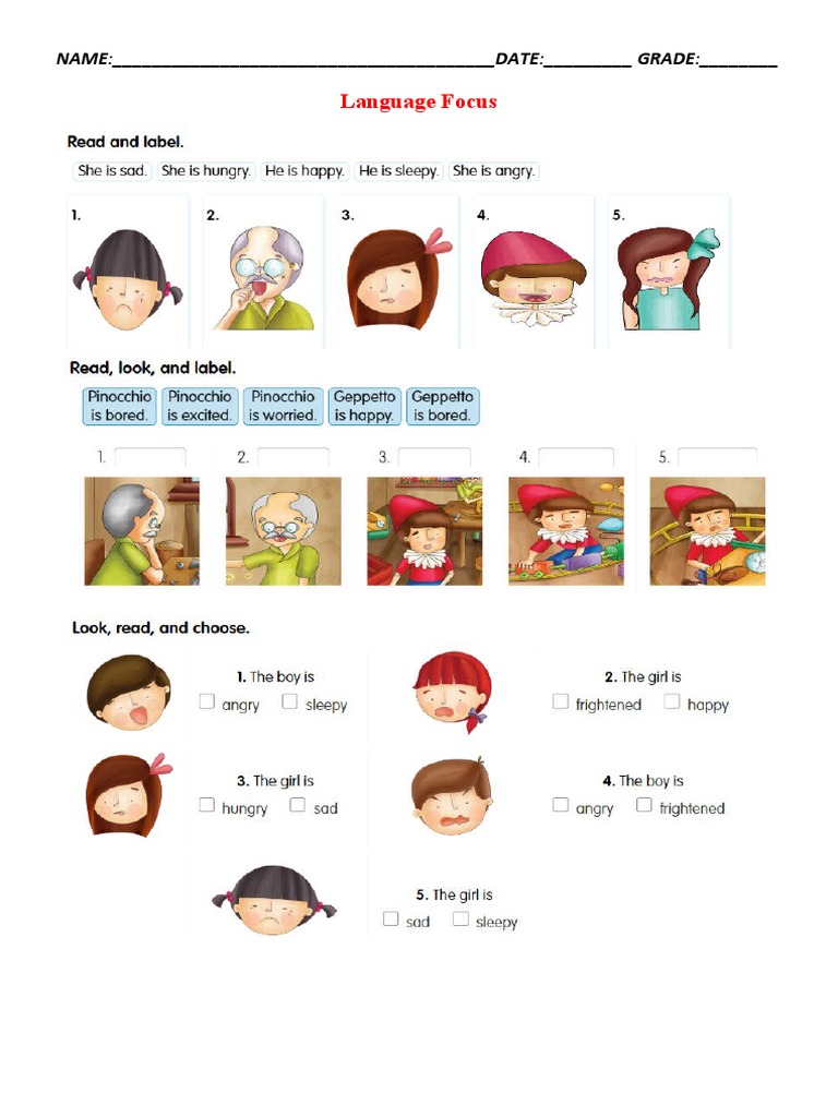Language Focus 1st Grade Emotions | PDF