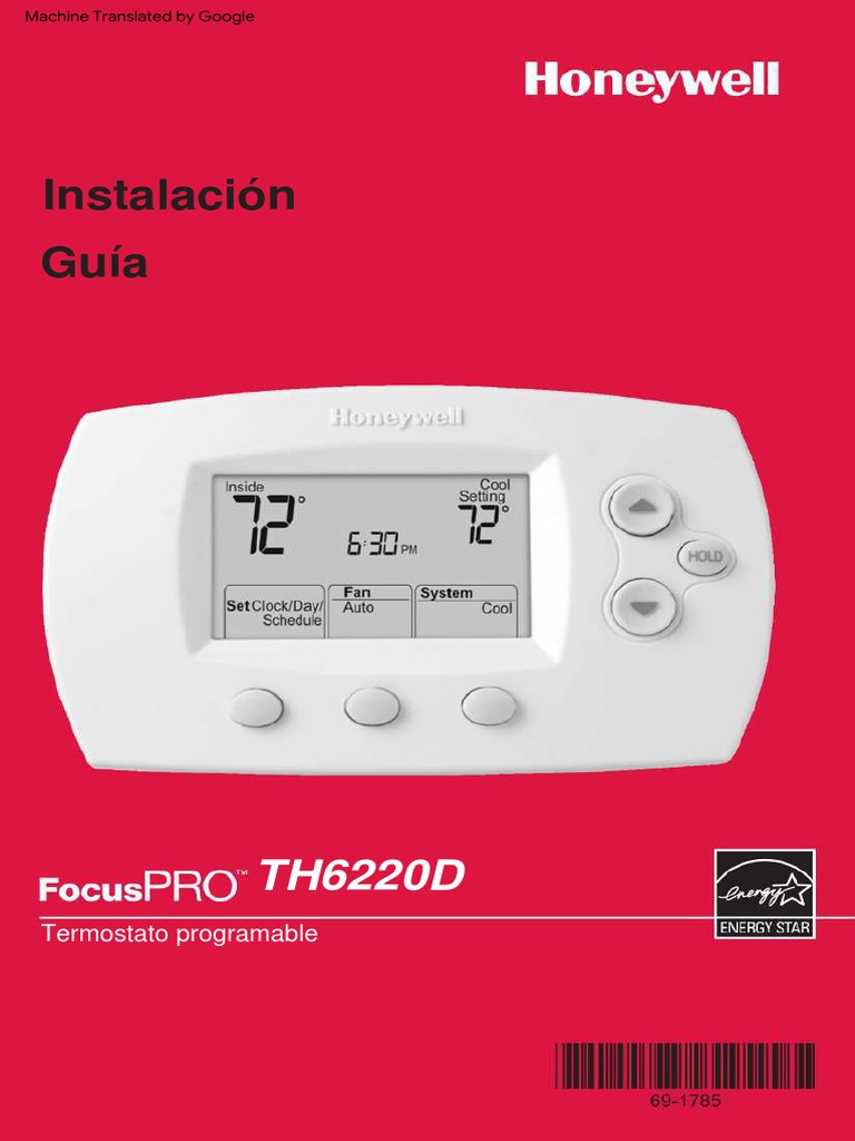 Honeywell Termostato TH6220D1002 Español PDF Termostato Transformador