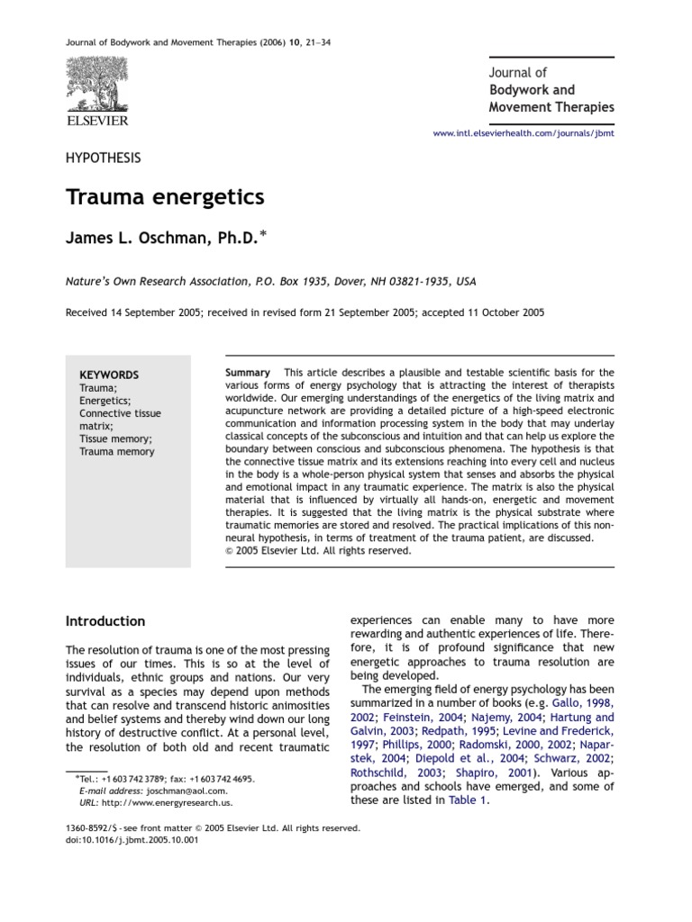 Oschman Trauma Energetics Sdarticle PDF Consciousness Psychotherapy