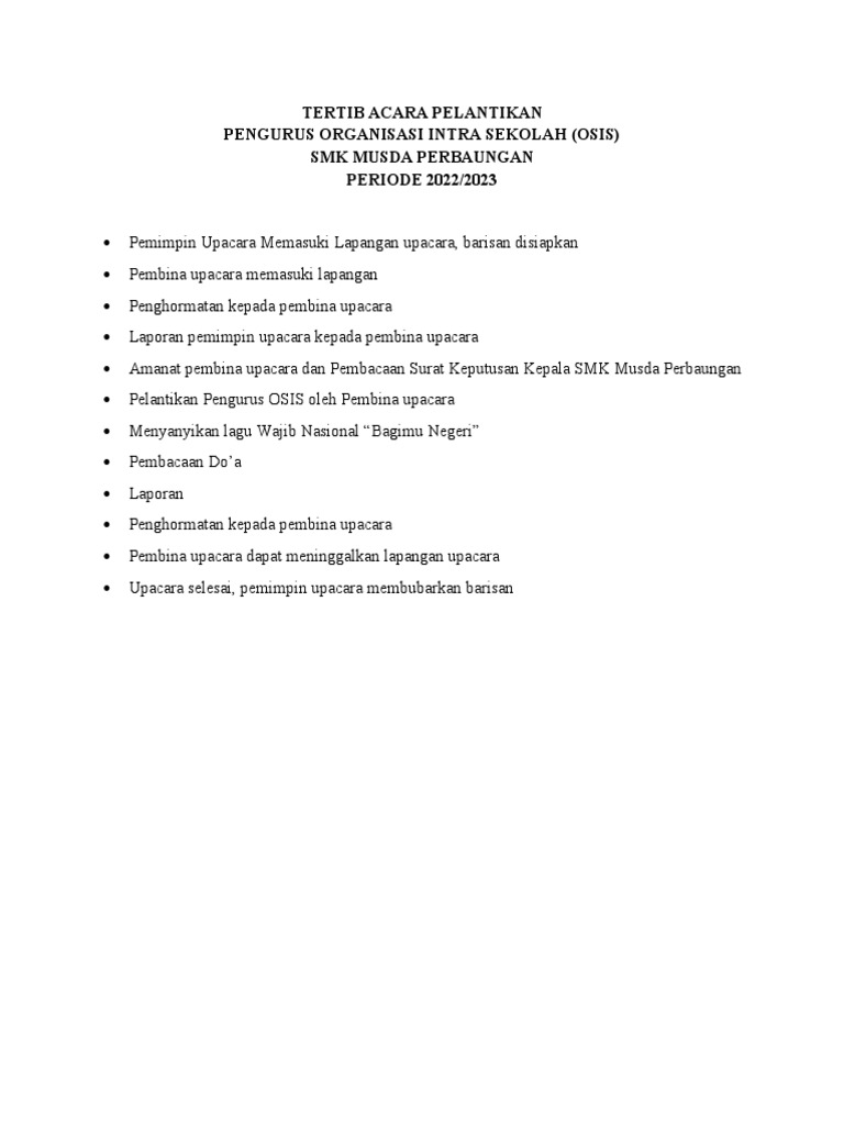 Susunan Acara Pelantikan OSIS 20 21 | PDF | Karier & Perkembangan