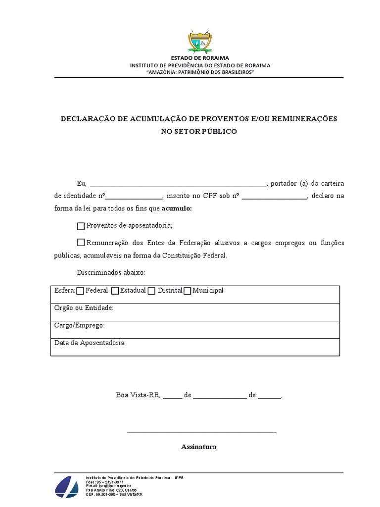 Declaracao de acumulacao de proventos e ou remuneracoes no setor