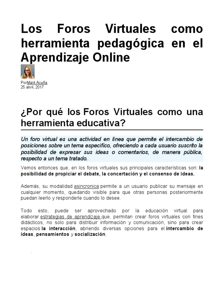 Foros Virtuales en el Aprendizaje Online | PDF | Foro de Internet ...