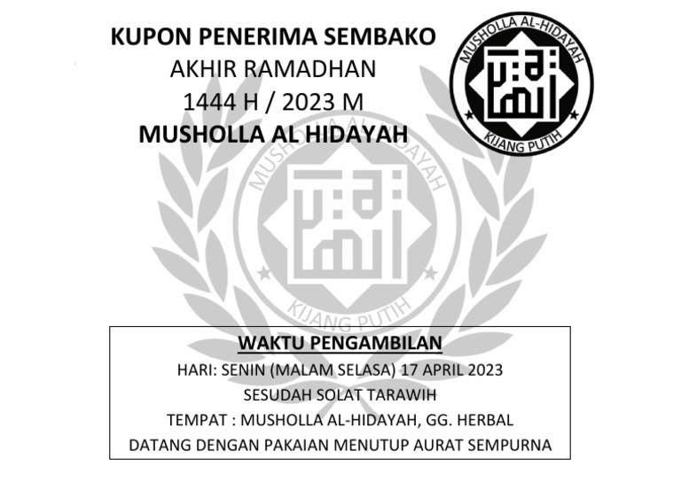 Kupon Sembako Akhir Ramadhan 2022 PDF