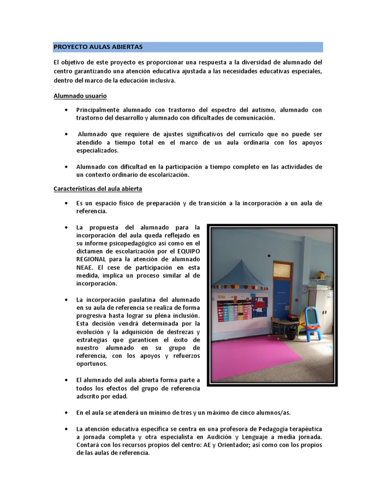 Proyecto de Aulas Abiertas Inclusivas | PDF | Salón de clases ...