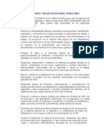 Politica de Seguridad y Salud Ocupacional Ohsas 18001