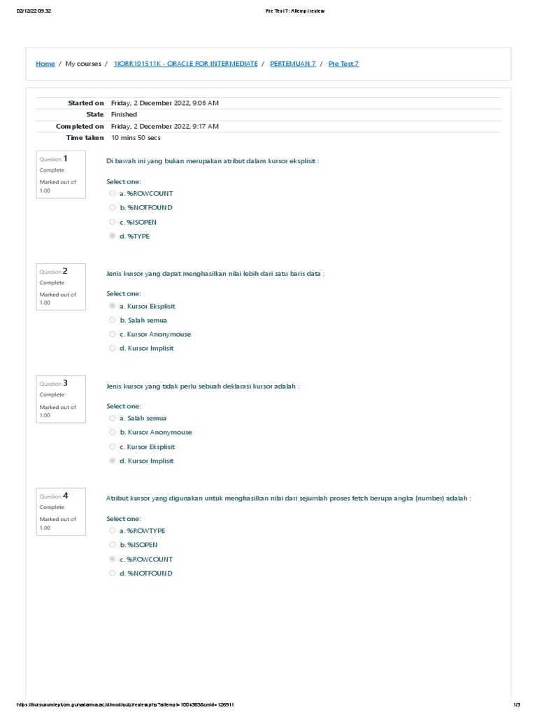 Pre Test 7 Attempt Review Pdf