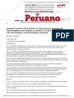 El Peruano - Declaran los años 2018 al 2027 el _Decenio de la Igualdad de Oportunidades para mujeres y hombres_ y el año 2018 como el _Año del Dialogo y la Reconciliación Nacional_ - DECRETO SUPREMO - N° 003-2018-PCM - PODER EJECUTIVO - PRESIDENCIA DE