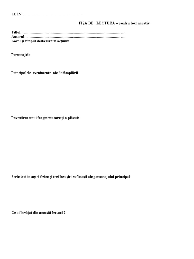Fise De Lectura Clasa 5 Rezolvate Fise_de_lectura | PDF