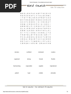 Adjective Word Search-- For Job Personality