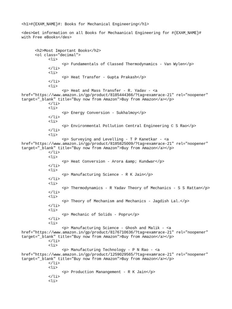 Mechanical Engineering Book List | PDF | Mechanical Engineering ...