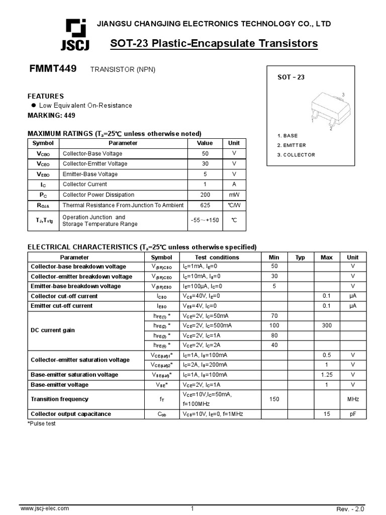Fmmt449 Sot 23v2 PDF Bipolar Junction Transistor Materials Science