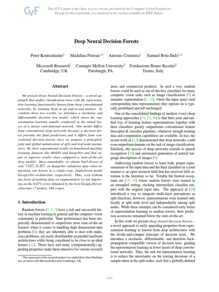 Deep Neural Decision Forests Overview | PDF | Deep Learning ...