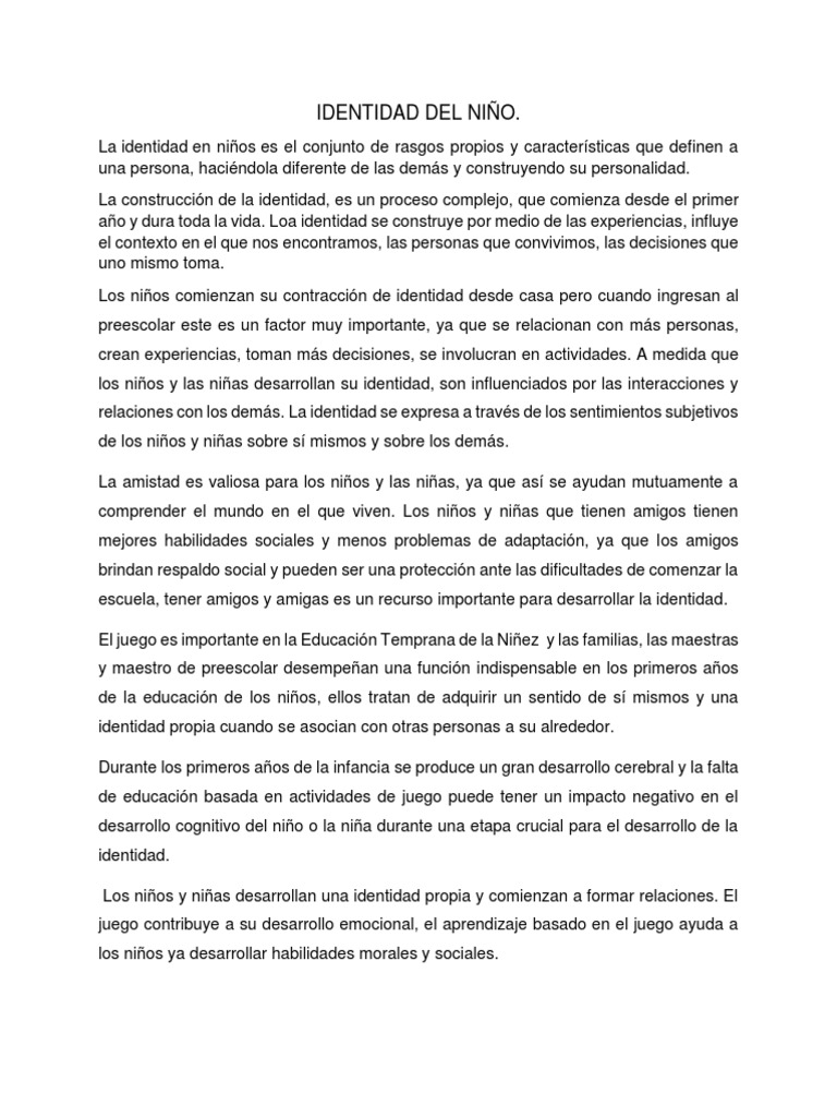 Construcción de la Identidad en Niños | PDF | Educación de la primera ...
