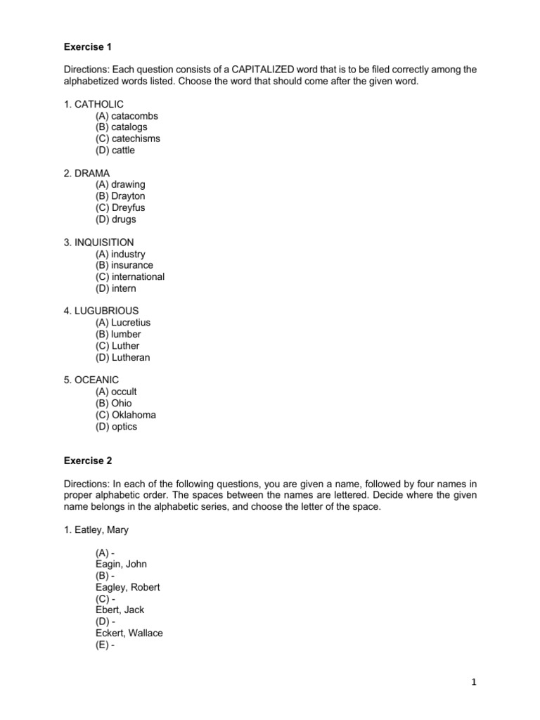 Clerical Ability Practice Test PDF