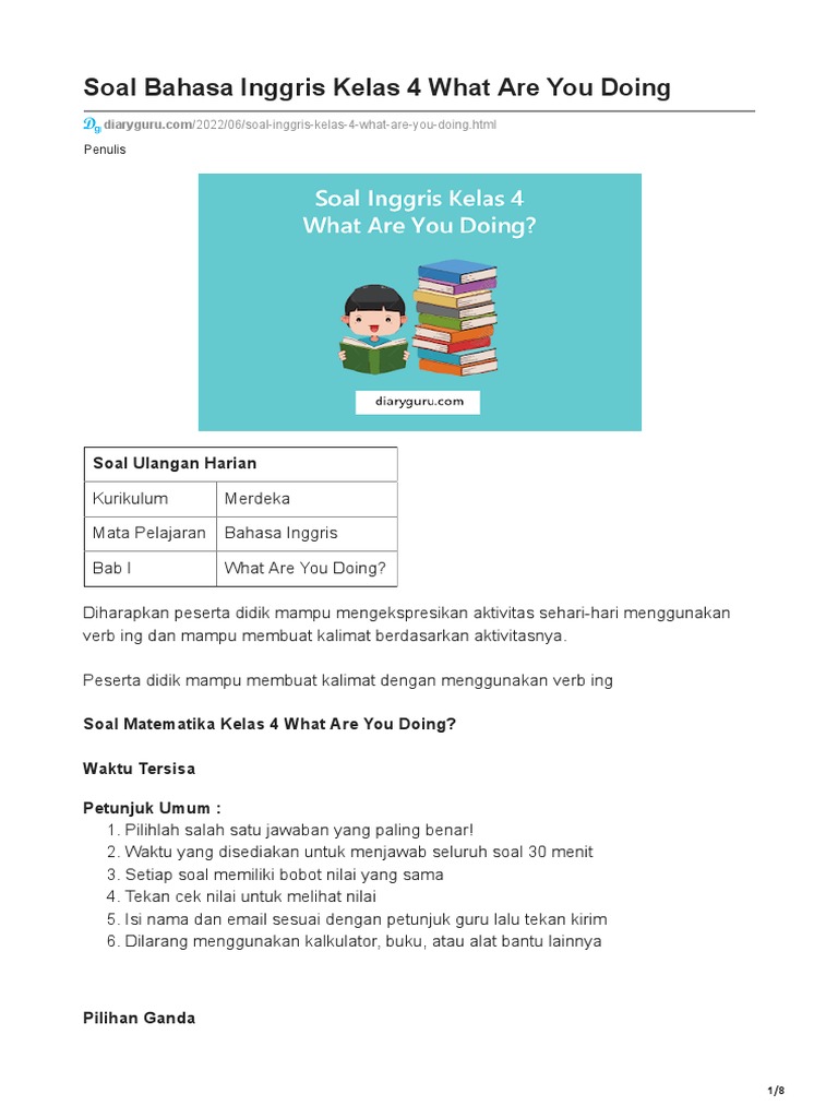 Soal Bahasa Inggris Kelas 4: Verb Ing | PDF | Language Arts & Discipline